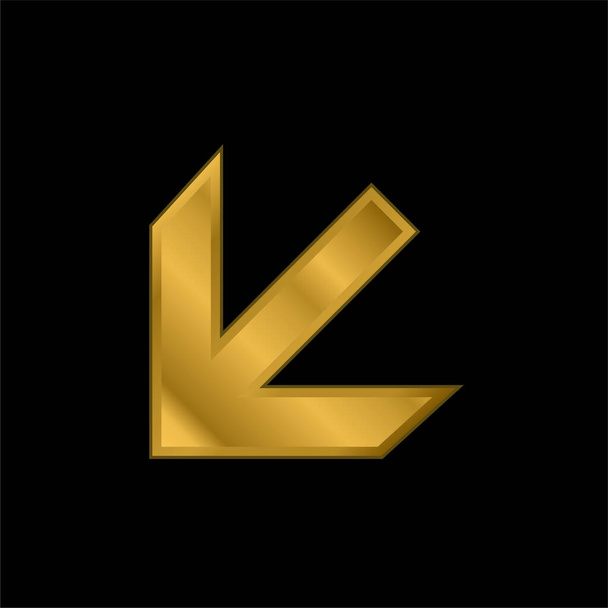 Flecha apuntando hacia abajo dirección izquierda chapado en oro icono metálico o logo vector - Vector, imagen