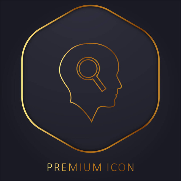 Cabeza calva con lupa línea dorada logotipo premium o icono - Vector, Imagen