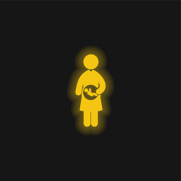 Bebê na mãe Uterus amarelo brilhante ícone de néon - Vetor, Imagem