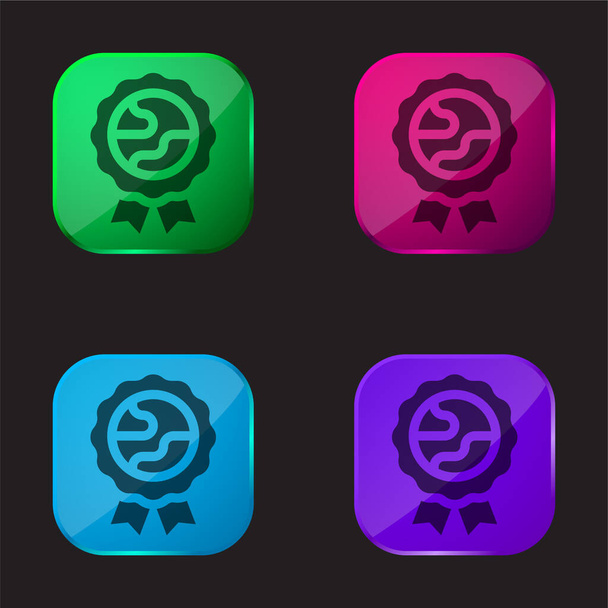 Récompense quatre icône de bouton en verre couleur - Vecteur, image
