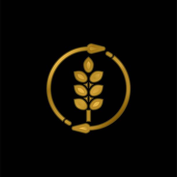 Maatalous kullattu metallinen kuvake tai logo vektori - Vektori, kuva