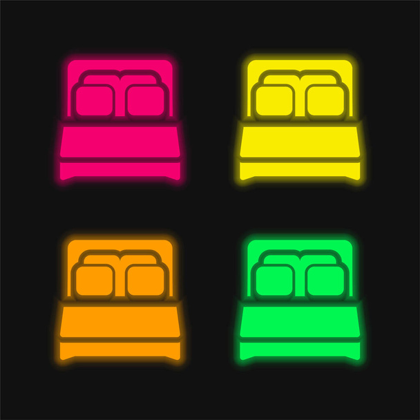 Cama de cuatro colores brillante icono del vector de neón - Vector, Imagen
