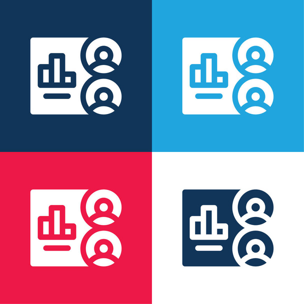 Público azul y rojo conjunto de iconos mínimo de cuatro colores - Vector, Imagen