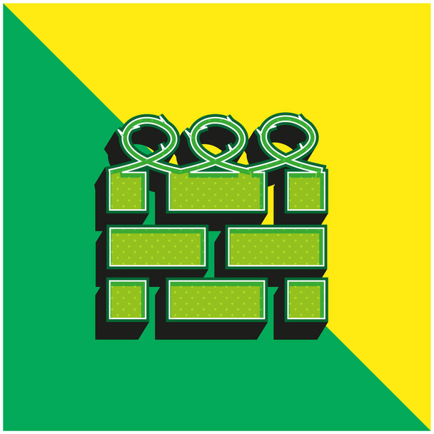Téglafal szögesdrót Zöld és sárga modern 3D vektor ikon logó - Vektor, kép