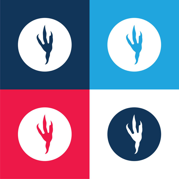 Bird Print blau und rot vier Farben minimales Symbol-Set - Vektor, Bild