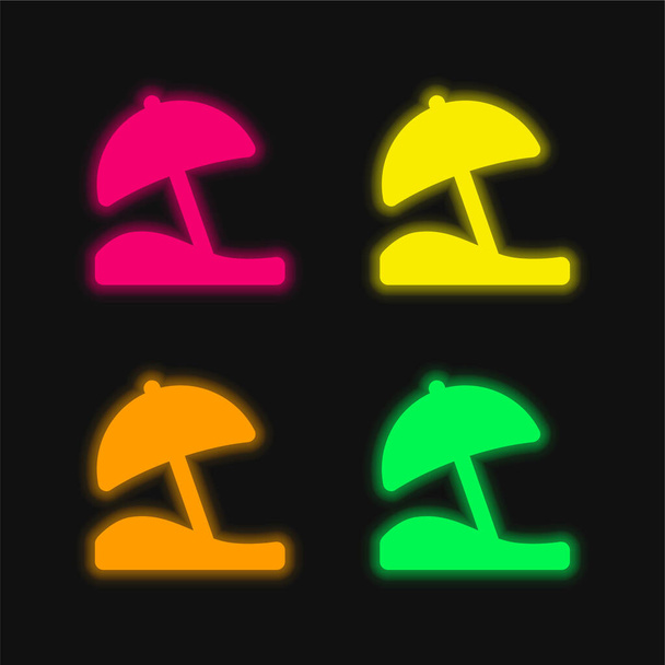 Paraguas de playa de cuatro colores brillante icono de vectores de neón - Vector, Imagen