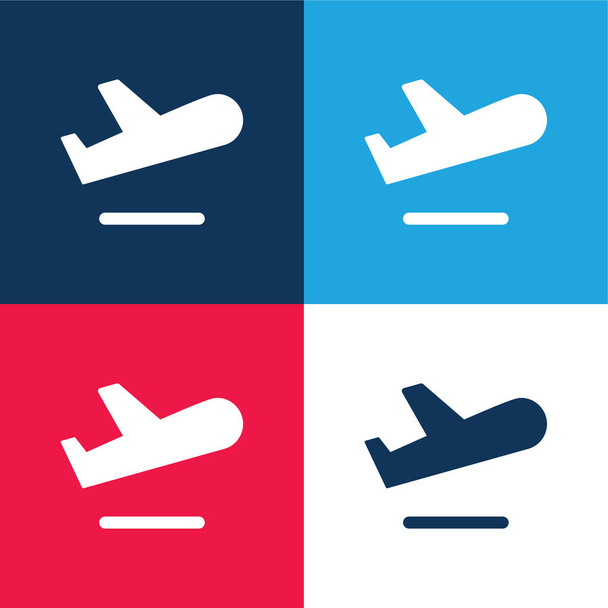 Odjazdy z lotniska Śpiewać niebieski i czerwony cztery kolory minimalny zestaw ikon - Wektor, obraz