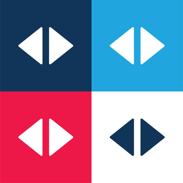 Pfeile rechts und links Gefüllte Dreiecke blau und rot Vier-Farben-Minimalsymbolsatz - Vektor, Bild