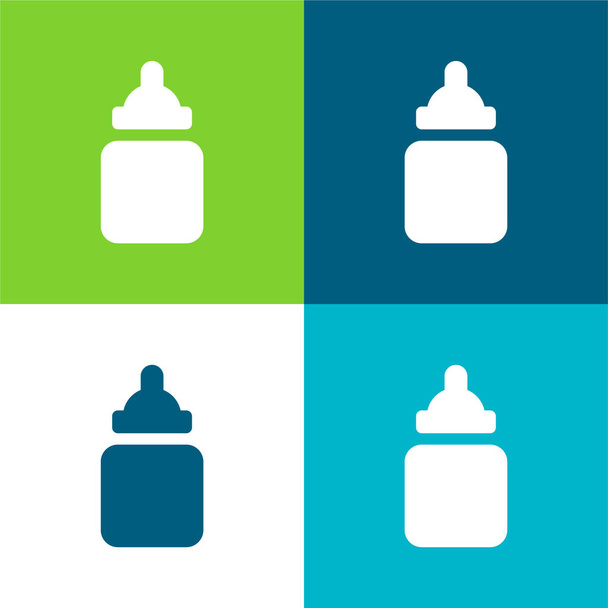 Baby Bottle Flat four color minimal icon set - Vector, Image