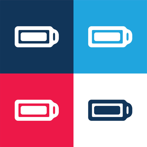 Bateria Conjunto de ícones mínimo de quatro cores azul e vermelho completo - Vetor, Imagem