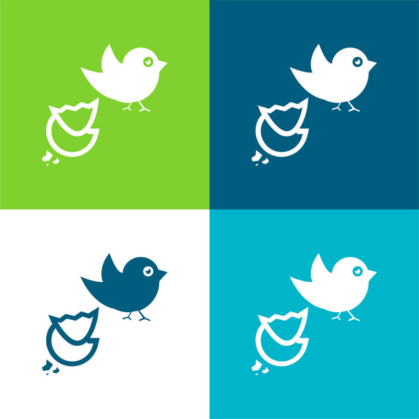 Black Bird And Broken Egg Flat čtyři barvy minimální ikona nastavena - Vektor, obrázek