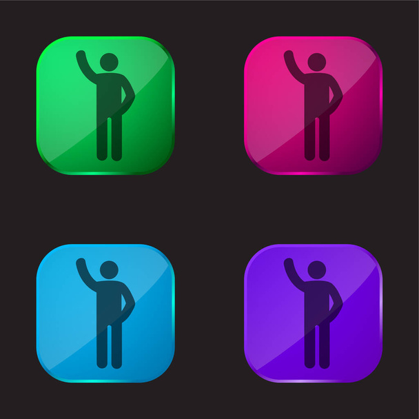 Arm Up four color glass button icon - Vector, Image