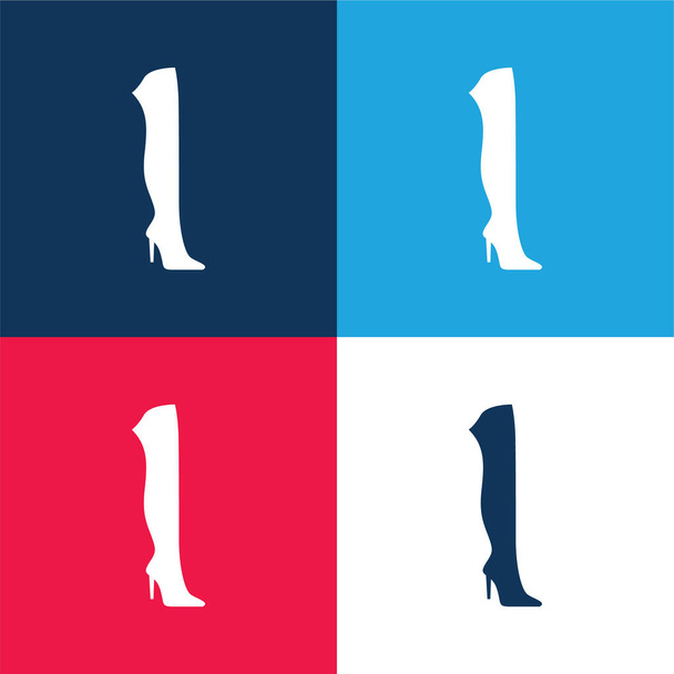 Botas azul e vermelho conjunto de ícones mínimos de quatro cores - Vetor, Imagem