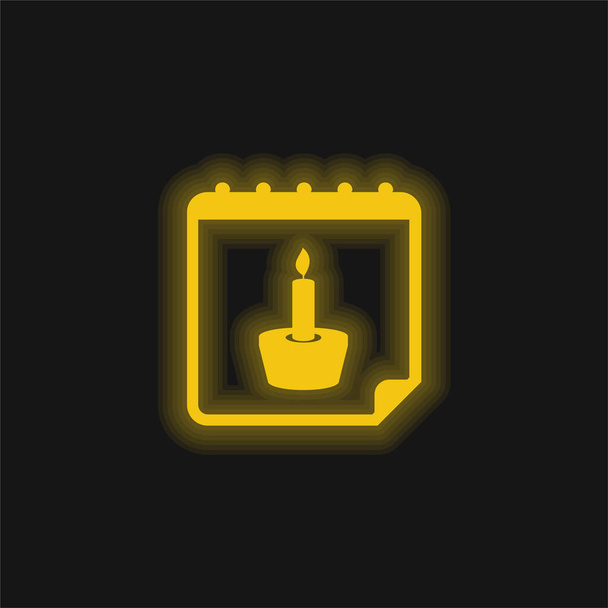 Lembrete de aniversário ícone de néon brilhante amarelo - Vetor, Imagem