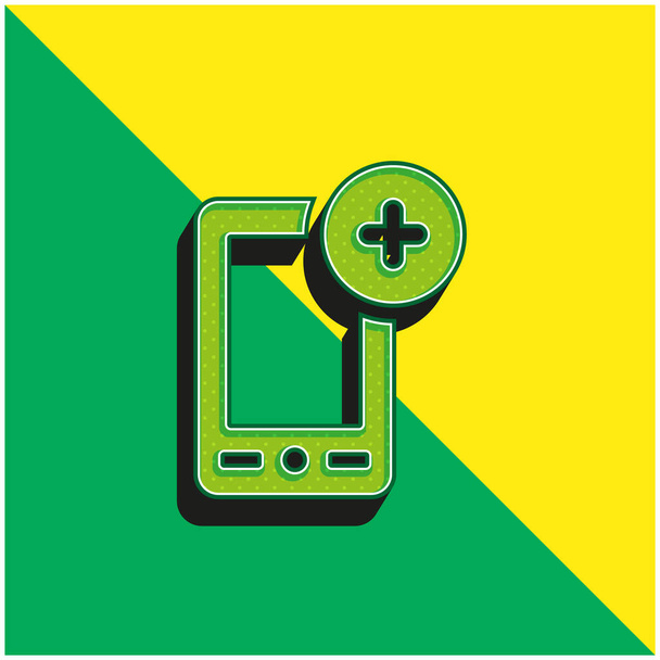 Añadir teléfono verde y amarillo moderno 3d vector icono logotipo - Vector, imagen