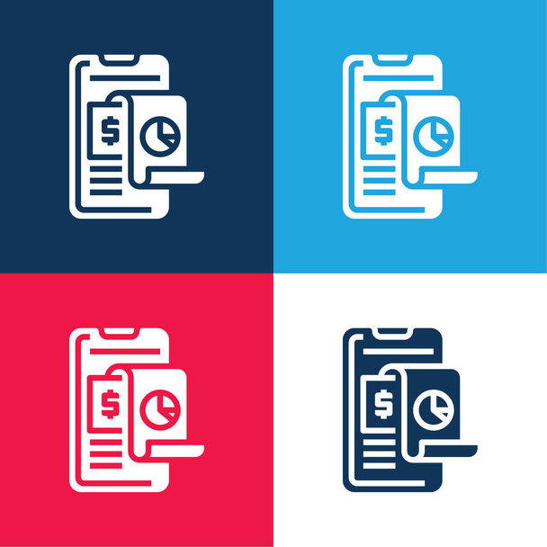 Elemzés kék és piros négy szín minimális ikon készlet - Vektor, kép