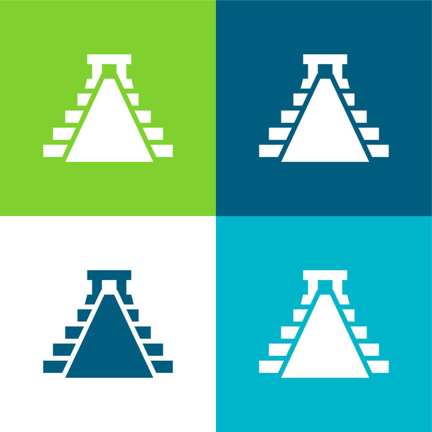 Ancient Mexico Pyramide Shape Flat vier kleuren minimale pictogram set - Vector, afbeelding