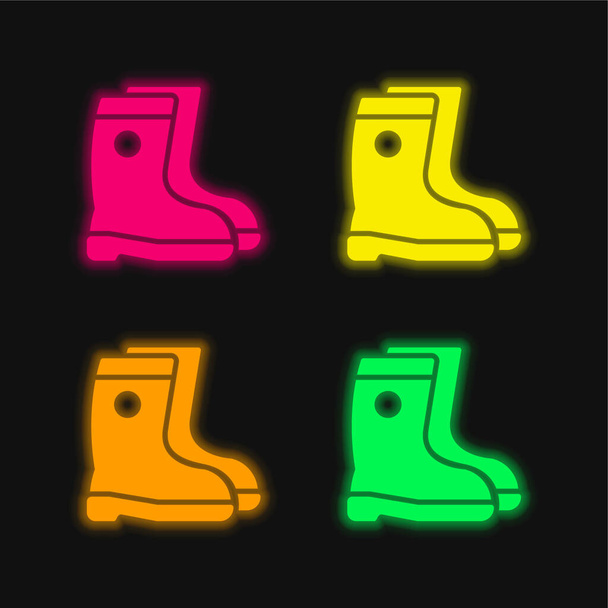 Stivali quattro colori luminosi icona vettoriale al neon - Vettoriali, immagini