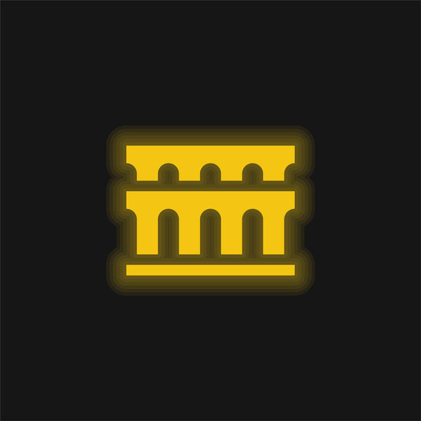 Aqueduct yellow glowing neon icon - Vector, Image