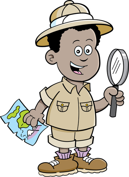 Cartoon African boy explorer - Vector, Image