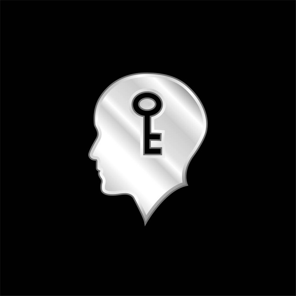 Plešatá hlava s klíčem Uvnitř stříbrné pokovené kovové ikony - Vektor, obrázek
