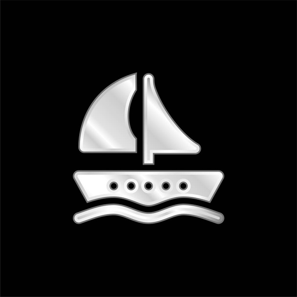 Barca argento placcato icona metallica - Vettoriali, immagini