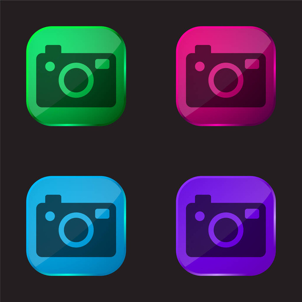 Big Photo Camera icône de bouton en verre quatre couleurs - Vecteur, image