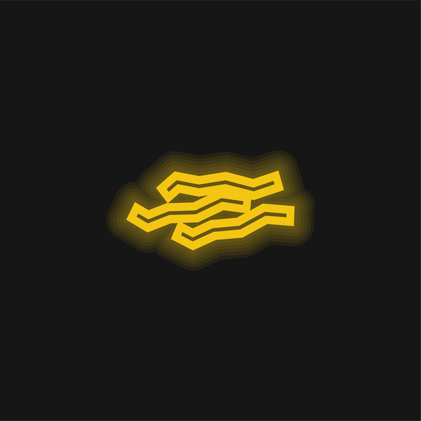 Bacon Strips Esboço amarelo brilhante ícone de néon - Vetor, Imagem