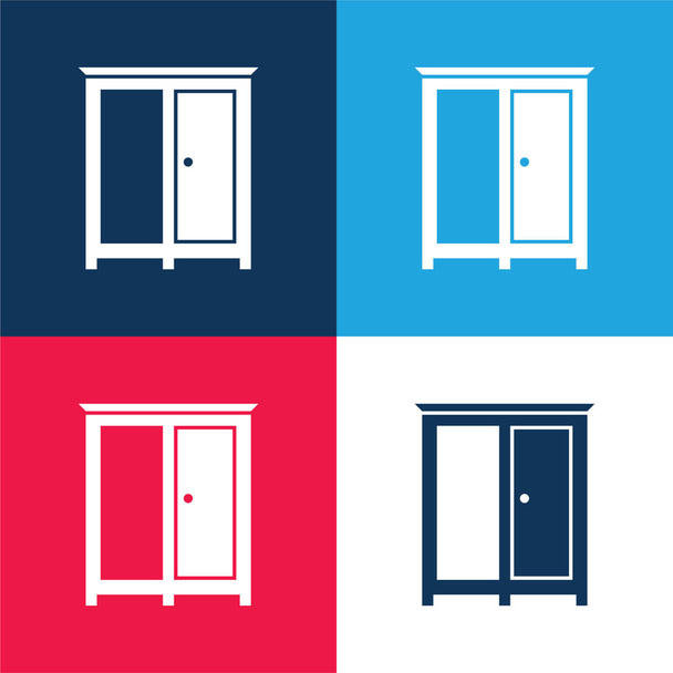 Bedroom Wardrobe blue and red four color minimal icon set - Vector, Image