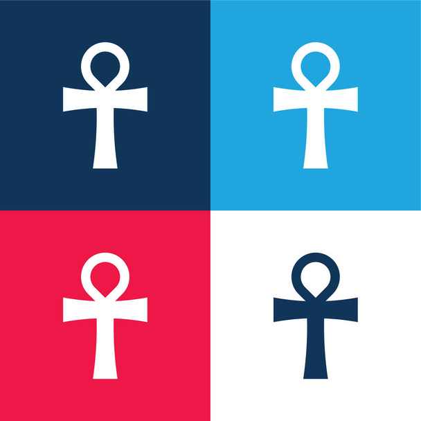 Ankh azul e vermelho conjunto de ícones mínimos de quatro cores - Vetor, Imagem
