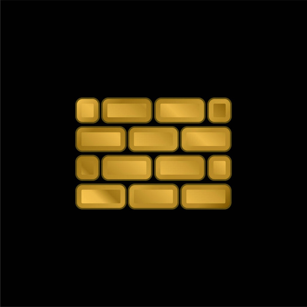 Brick Wall banhado a ouro ícone metálico ou vetor logotipo - Vetor, Imagem