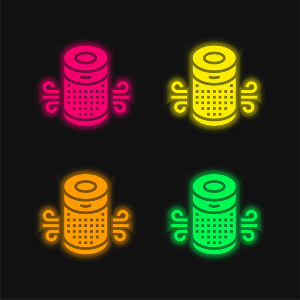 Čistič vzduchu čtyři barvy zářící neonový vektor ikona - Vektor, obrázek
