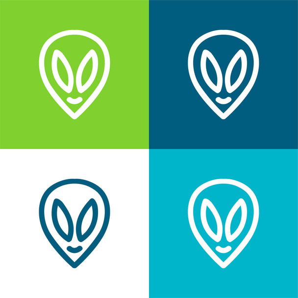 Alien mão desenhado cabeça esboço plano quatro cores conjunto de ícones mínimos - Vetor, Imagem