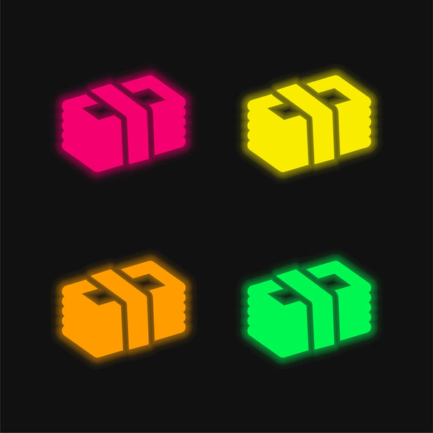Peníze čtyři barvy zářící neonový vektor ikona - Vektor, obrázek