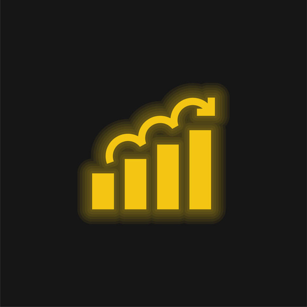 Bar Chart sárga izzó neon ikon - Vektor, kép