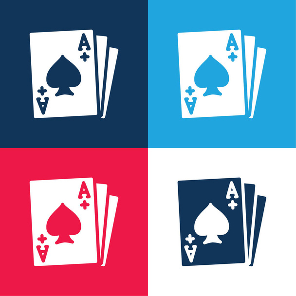 Ace Of Spades sininen ja punainen nelivärinen minimaalinen kuvakesarja - Vektori, kuva