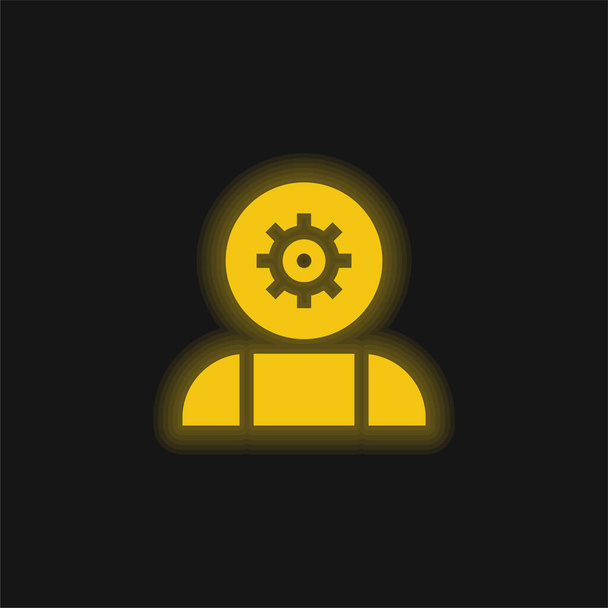 Icono de neón brillante amarillo de inteligencia artificial - Vector, imagen