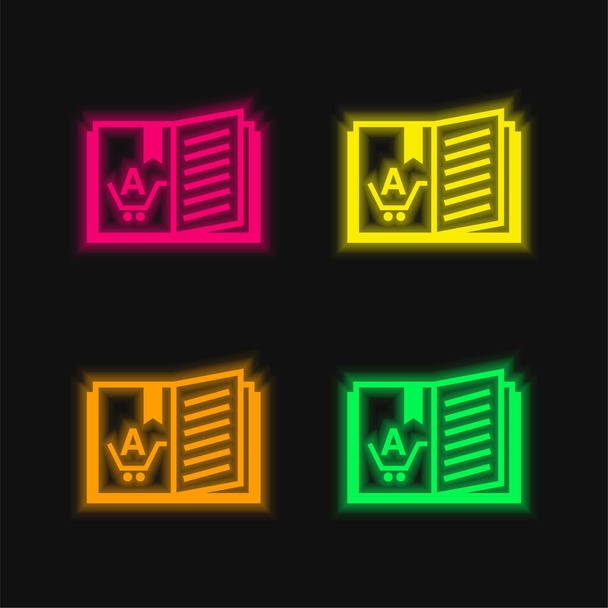 Libros de cuatro colores brillante icono de vectores de neón - Vector, Imagen