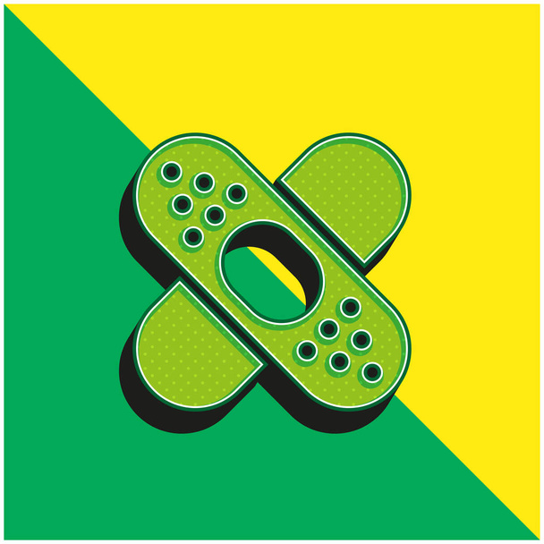 Band Aid Forming A Cross Mark Verde e amarelo moderno logotipo vetor 3d ícone - Vetor, Imagem