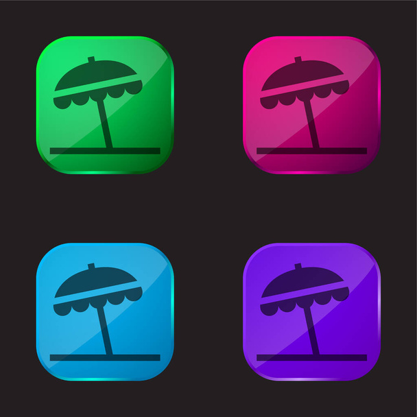 Paraguas de playa icono de botón de cristal de cuatro colores - Vector, Imagen
