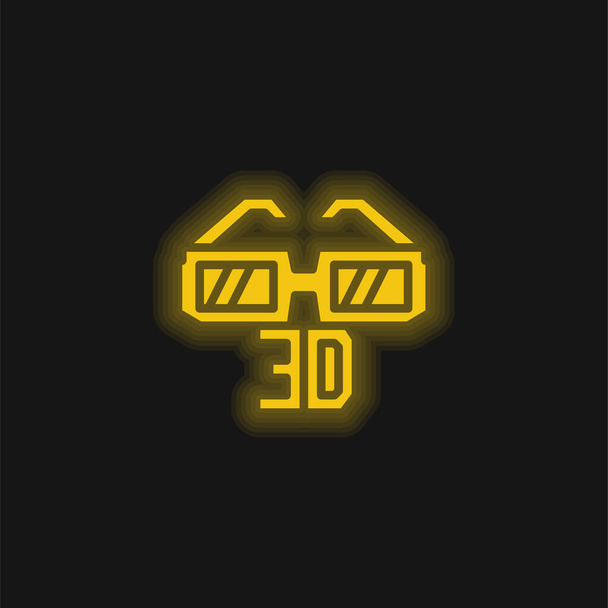 3Dメガネ黄色の輝くネオンアイコン - ベクター画像