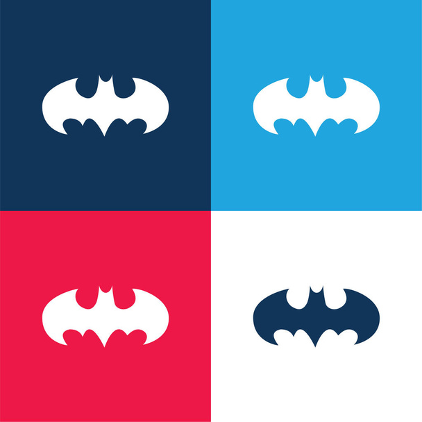 Bat With Open Wings Logo Variant blue and red four color minimal icon set - Vector, Image