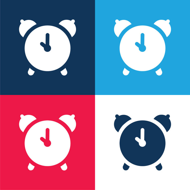 Relógio de alarme azul e vermelho conjunto de ícones mínimos de quatro cores - Vetor, Imagem