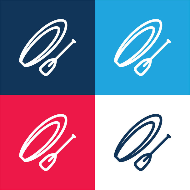 Bateau et tremper bleu et rouge quatre couleurs minimum icône ensemble - Vecteur, image