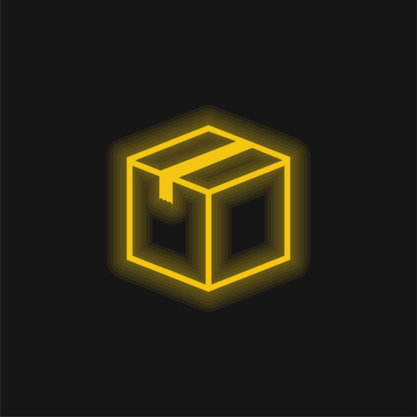 Box Uzavřená žlutá zářící neonová ikona - Vektor, obrázek