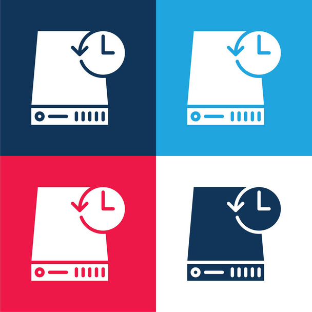 Ensemble minimal d'icônes de sauvegarde bleu et rouge à quatre couleurs - Vecteur, image