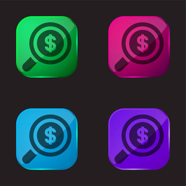 Ícone de botão de vidro de quatro cores Analytics - Vetor, Imagem