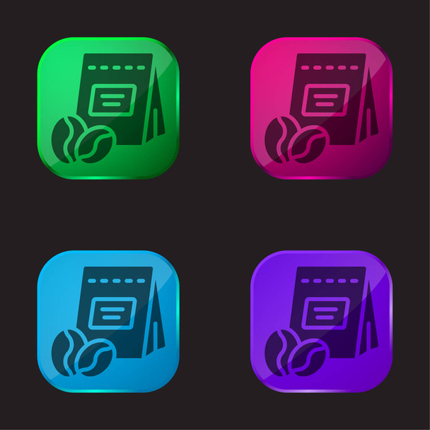 Haricots icône bouton en verre quatre couleurs - Vecteur, image
