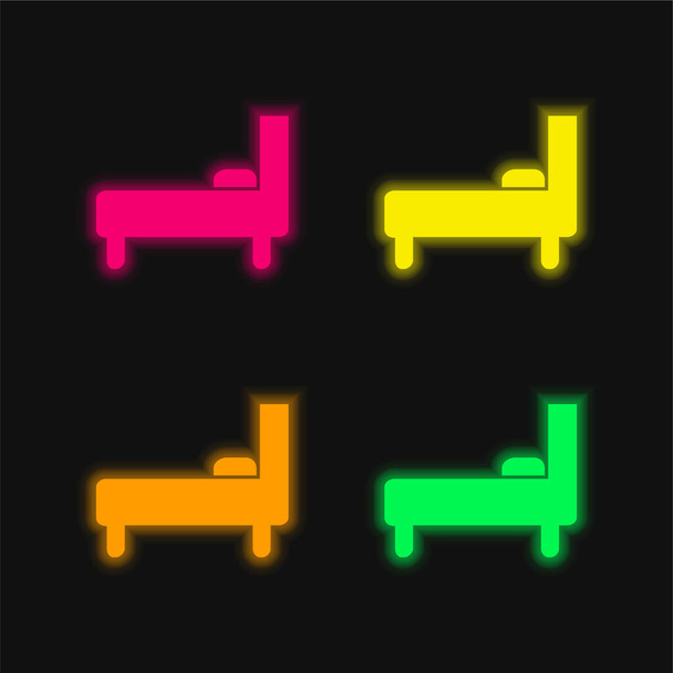 Letto vista laterale quattro colori incandescente icona al neon vettore - Vettoriali, immagini