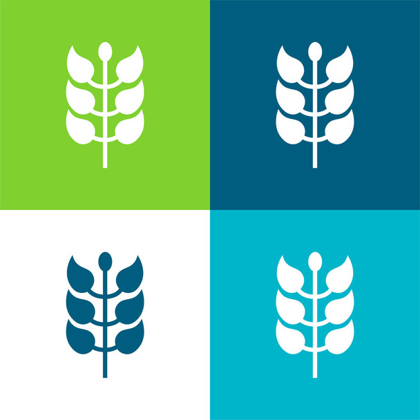 Branche avec feuilles plat quatre couleurs minimum jeu d'icônes - Vecteur, image